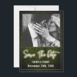 White Neon Boxwood Wedding Photo Save The Date<br><div class="desc">A white neon design over a boxwood background with white text and custom photo.</div>
