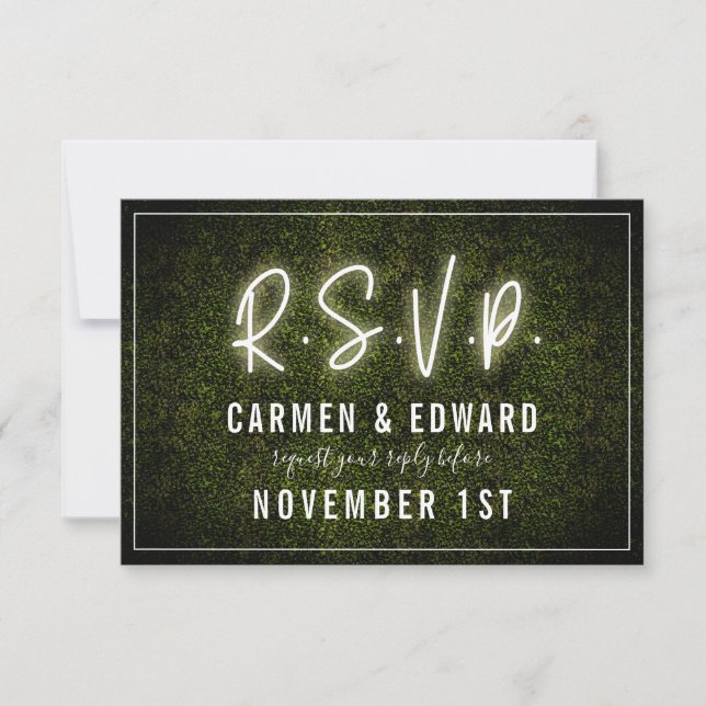 White Neon Boxwood Wedding RSVP (Front)