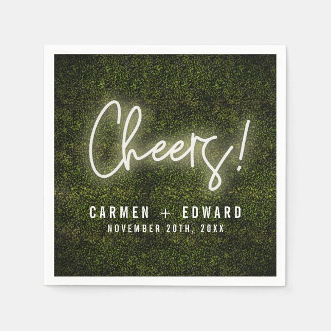 White Neon Lights Cheers Wedding Napkin (Front)