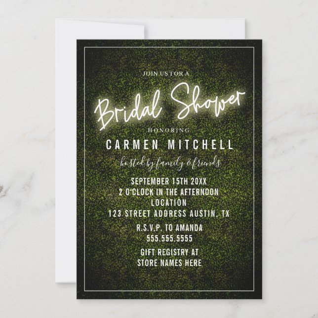 White Neon Sign Bridal Shower Invitation (Front)