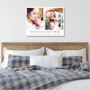 White Neutral Baby Photo Collage New Baby Canvas Print