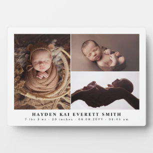 White Neutral Baby Photo Collage New Baby Plaque