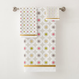 WHITE NEUTRAL CIRCLE GOLD BATHROOM TOWEL SET