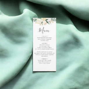 White Neutral Watercolor Floral Wedding Menu