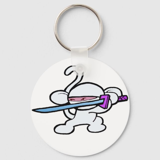 White Ninja On Guard-No Words Key Ring (Front)