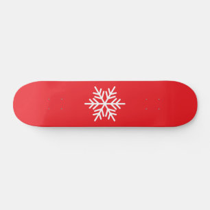 White Nordic Snowflake Bright Red Background Skateboard