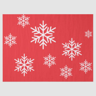 White Nordic Snowflakes On Bright Christmas Red Tissue Paper