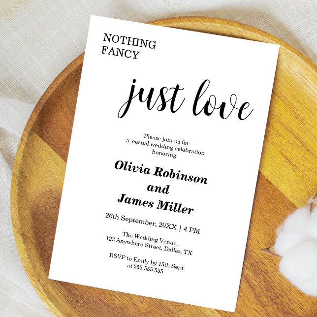White Nothing Fancy Just Love Casual Wedding  Invitation (White Nothing Fancy Just Love Casual Wedding Invitation )