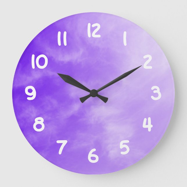 White Numbers Purple Sky Wall Clock (Front)