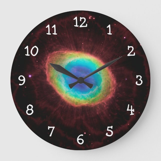 White Numbers Ring Nebula Celestial Space Photo Large Clock (Front)