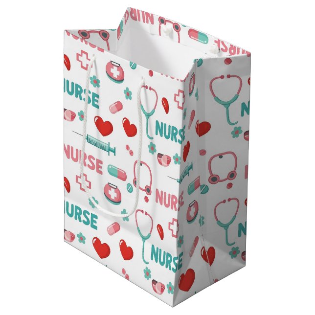 White Nurse Life Seamless Pattern (1) Medium Gift Bag (Front Angled)