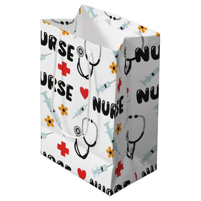 White Nurse Life Seamless Pattern (2) Medium Gift Bag (Front Angled)