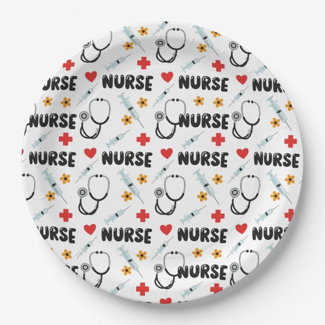 White Nurse Life Seamless Pattern (2) Paper Plate (Front)