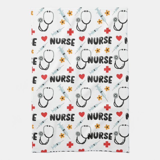 White Nurse Life Seamless Pattern (2) Tea Towel (Vertical)