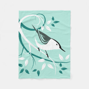 White Nuthatch On Branch Fleece Blanket