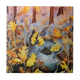 White oak stump in fall with sapling sprouts ceramic tile