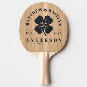 White Oak Wood Irish Lucky Clover Wedding Crest Ping Pong Paddle