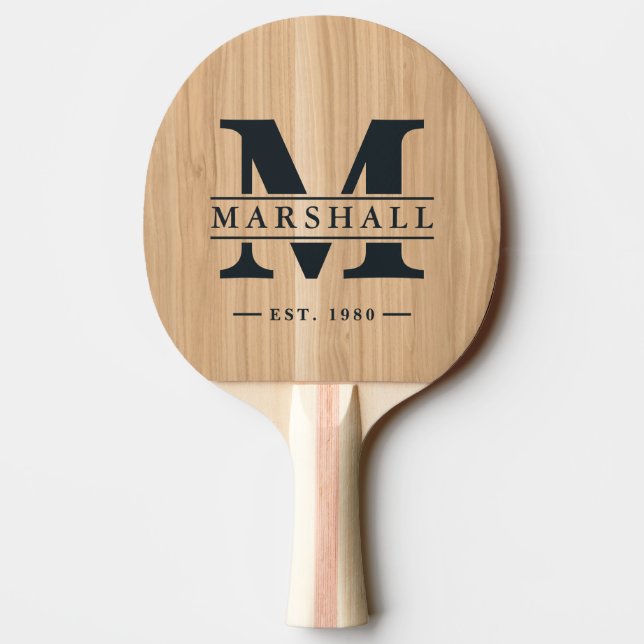 White Oak Wood Monogram & Name Overlay Ping Pong Paddle (Back)
