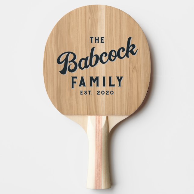 White oak Wood Retro Family Name & Year Ping Pong Paddle (Front)