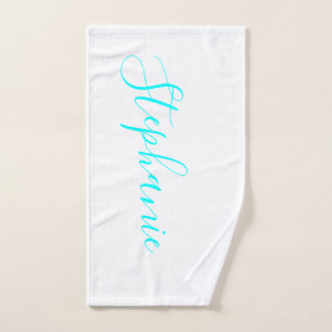 White Ocean Aqua personalised monogram yoga towel