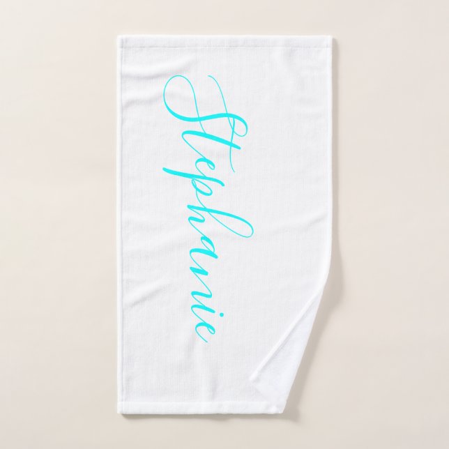 White Ocean Aqua personalised monogram yoga towel (Hand Towel)