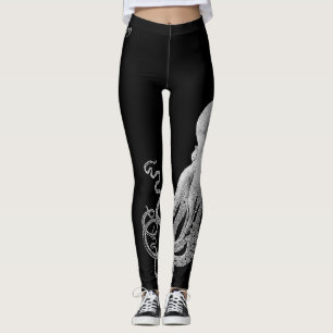 White Octopus Black Leggings