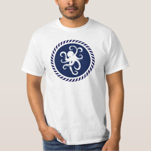 White octopus on a blue circle T-Shirt