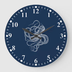 White octopus on dark blue large clock