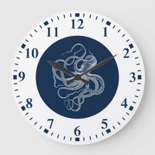White octopus on dark blue large clock