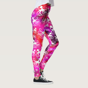 White Octopus On Hot Pink & Purple - Leggings