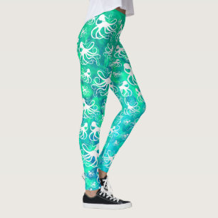 White Octopus On Seafoam - Leggings