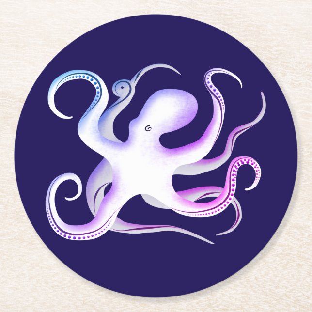 White Octopus Round Paper Coaster (Front)