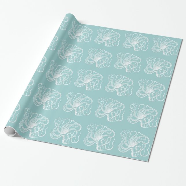White Octopus Wrapping Paper (Unrolled)