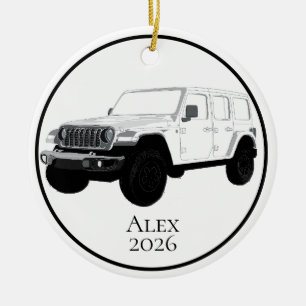 White Off-Road Utility Vehicle 7 slot grille Ceramic Ornament