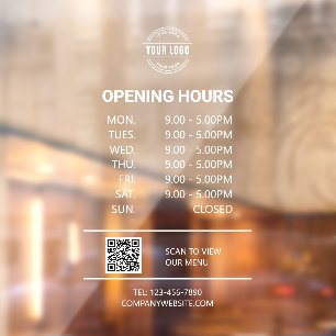 White Office Opening Time, Business Logo, QR Code