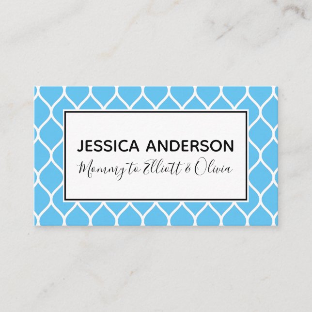 White Ogee & Blue Mummy Playdate Calling Card (Front)