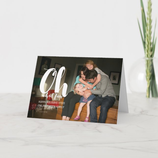 White Oh What Fun Holiday Photo Greeting Card (Front)