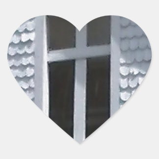 white old church in the mountains heart sticker