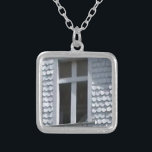 white old church in the mountains silver plated necklace<br><div class="desc">white old church in the mountains</div>