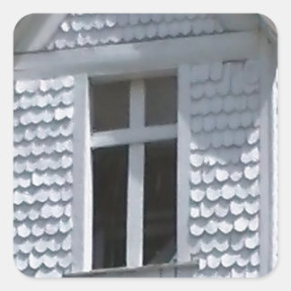 white old church in the mountains square sticker