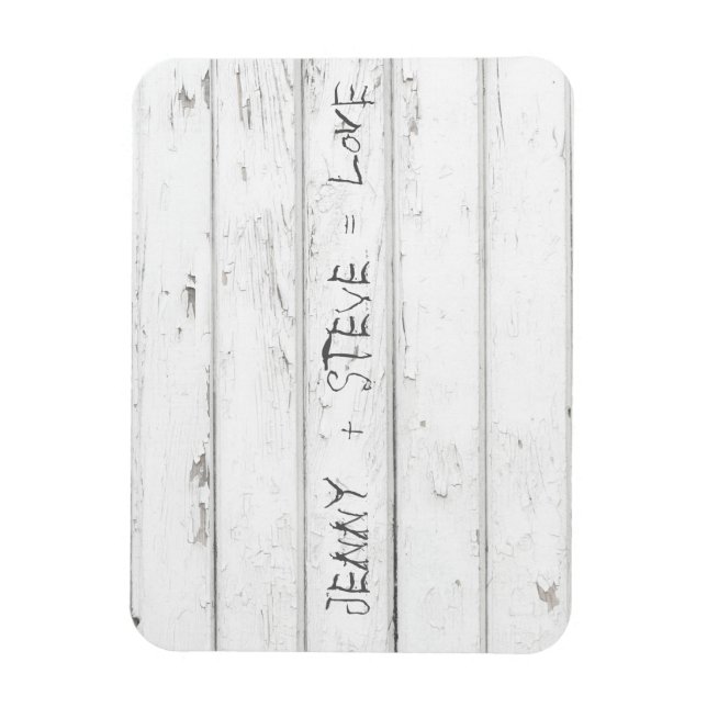 White Old Wood with Engraved Names Magnet (Vertical)