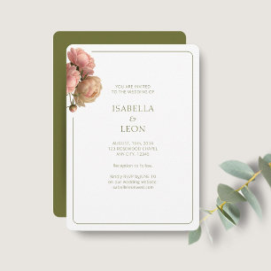 White & Olive   Blush Rose Wedding Invitation