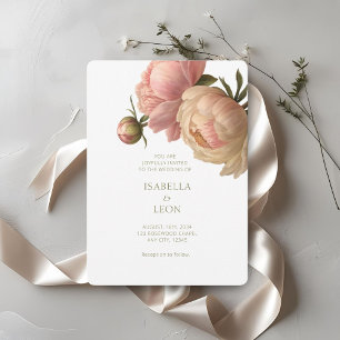 White & Olive   Chic Blush Rose Wedding Invitation