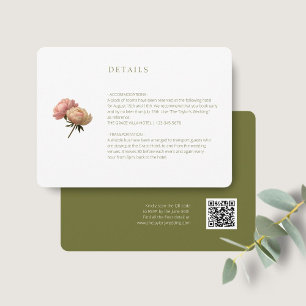 White & Olive   Chic Rose Wedding Detail QR Code  Enclosure Card