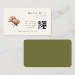 White & Olive   Chic Rose Wedding RSVP QR Code  Enclosure Card
