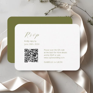 White & Olive   Chic Simple Scrpt QR Code Wedding Enclosure Card