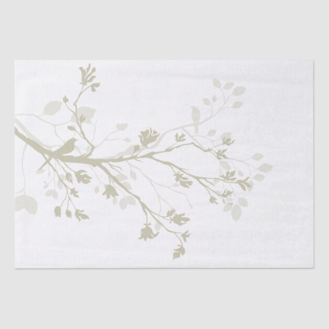 White Olive Cream Bird Branches Wedding Tissue Paper (Front)