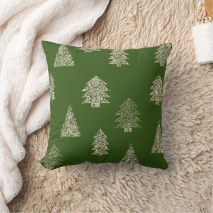 White Olive Green Glitter Christmas Trees Cushion