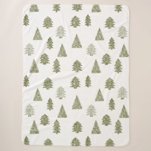 White Olive Green Glitter Christmas Trees Sherpa Blanket