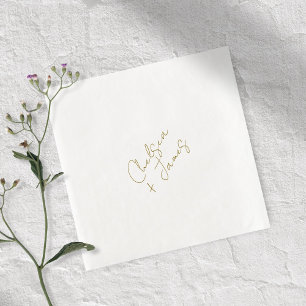 White & Olive Green Script Minimalist Wedding Napkin
